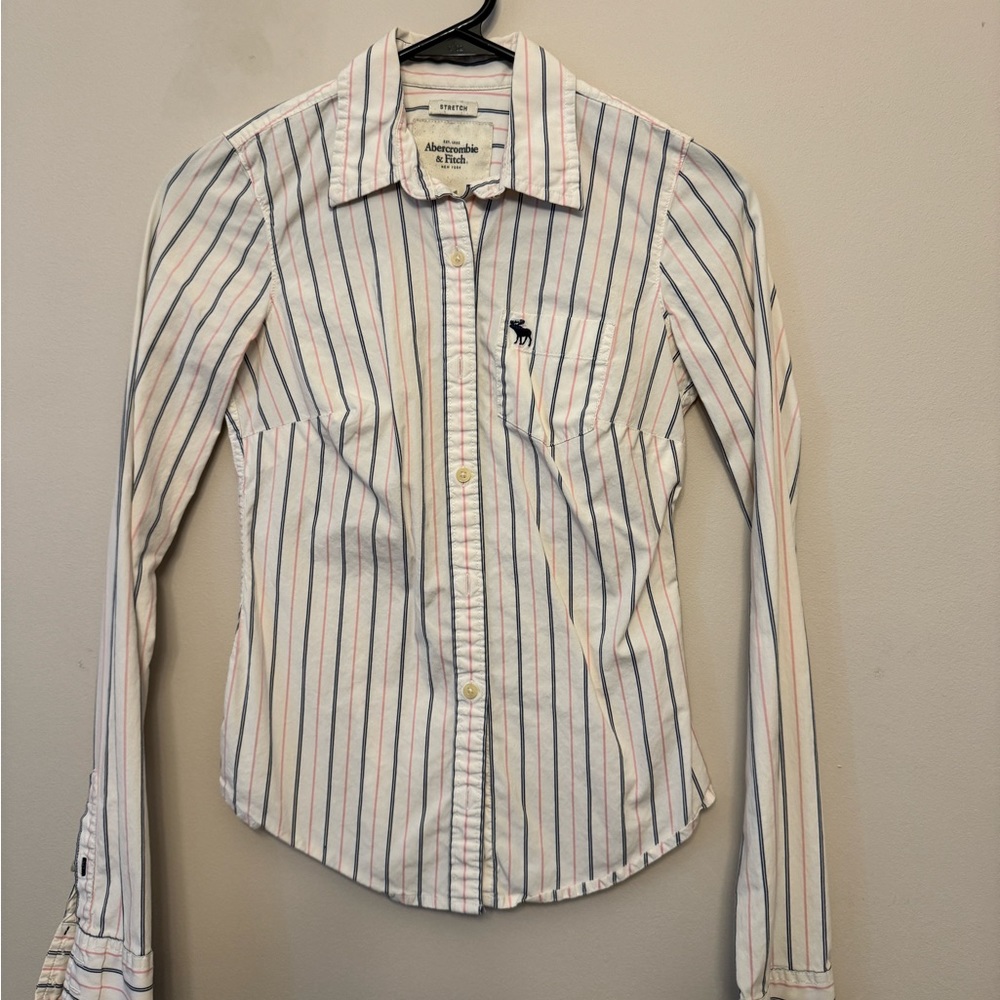 Pink and Blue Striped Abercrombie & Fitch Button-Down